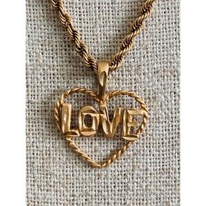 14kt solid yellow gold heart love pendant rope chain Necklace 20.5"